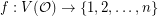 $ f: V({\mathcal O}) \rightarrow \{1,2,\ldots,n\} $